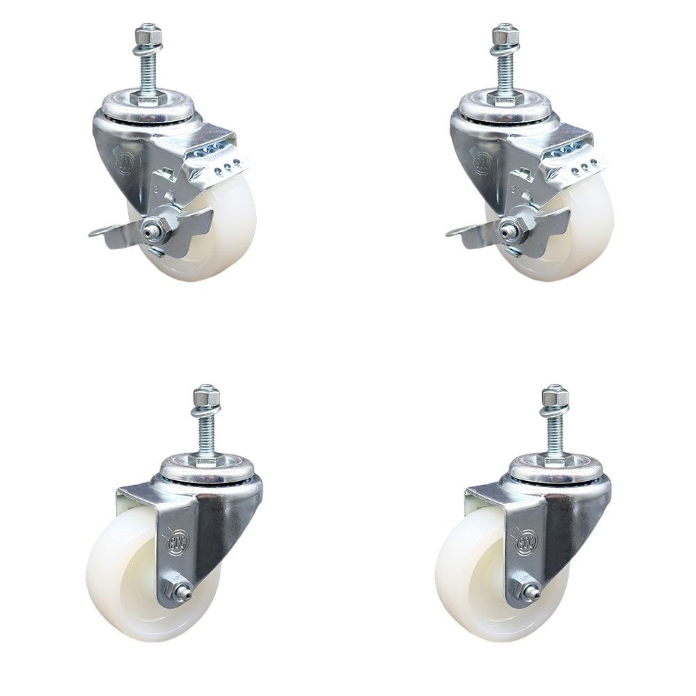 SCC-TS20S314-NYS-381615-2-TLB-2 Nylon Swivel Threaded Stem Caster with 3 x 1.25 in. White Wheels & 0.38 in. Stems - Set of 4