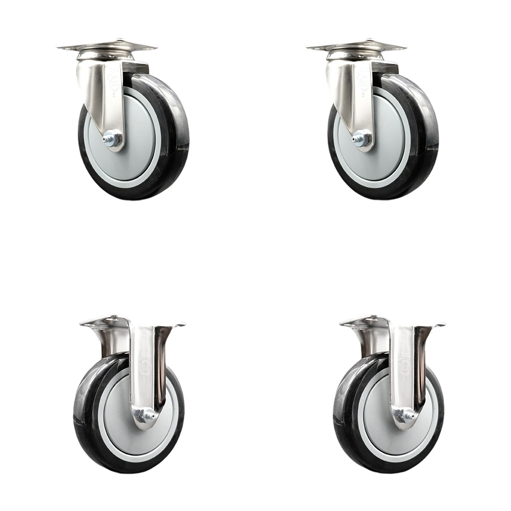 SCC-SS31620S514-PPUB-BLK-2-R-2 Polyurethane Swivel Top Plate Caster with 5 in. 316 Stainless Steel Black Wheels - Set of 4