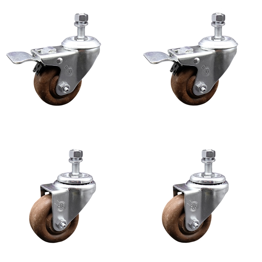 Stainless Steel High Temperature Glass Filled Nylon Swivel Threaded Stem Caster with 3.5 x 1.25 in. Brown Wheels & 0.5 in. Stems - Set of 4