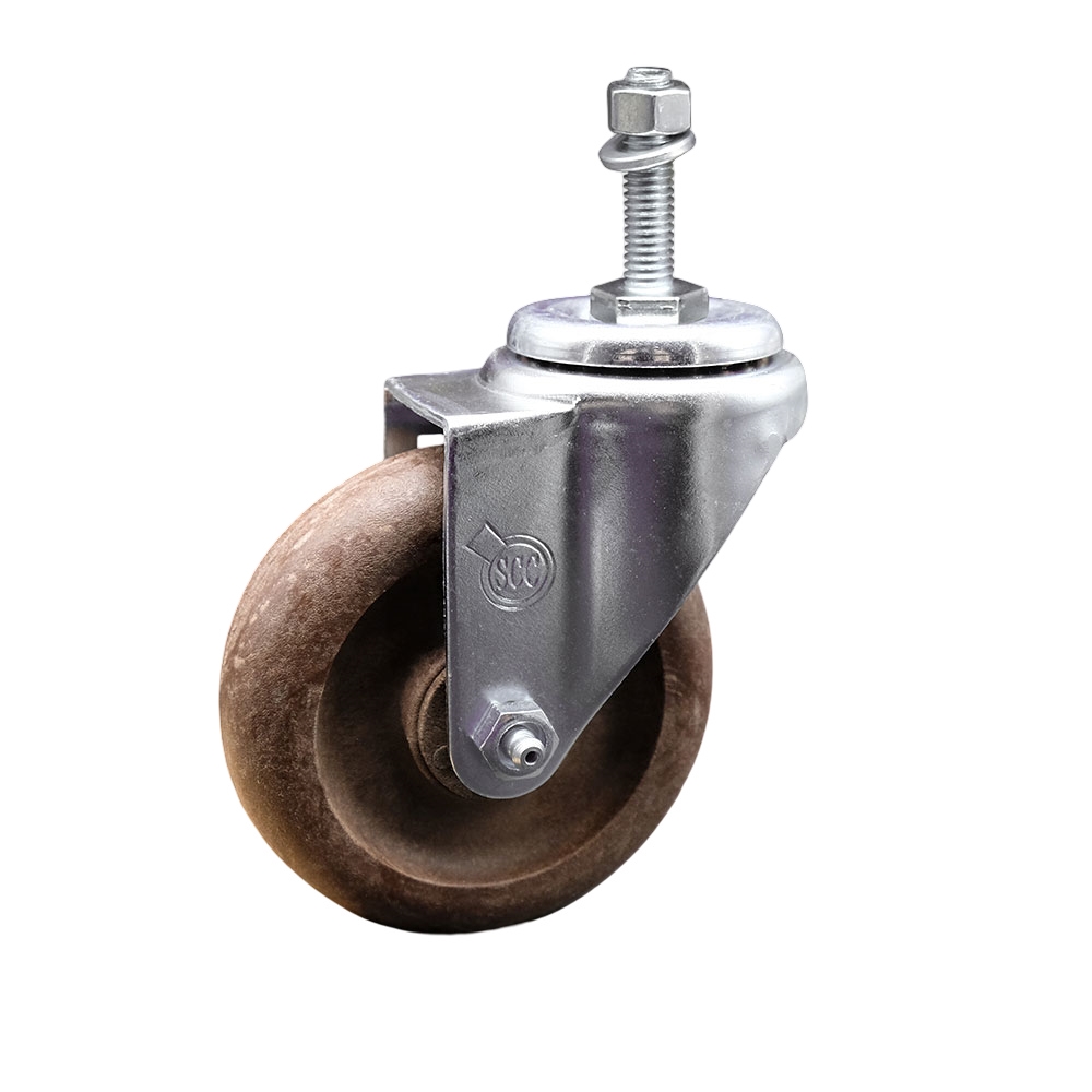 Stainless Steel High Temperature Glass Filled Nylon Swivel Threaded Stem Caster with 4 x 1.25 in. Brown Wheel & 10 mm Stem