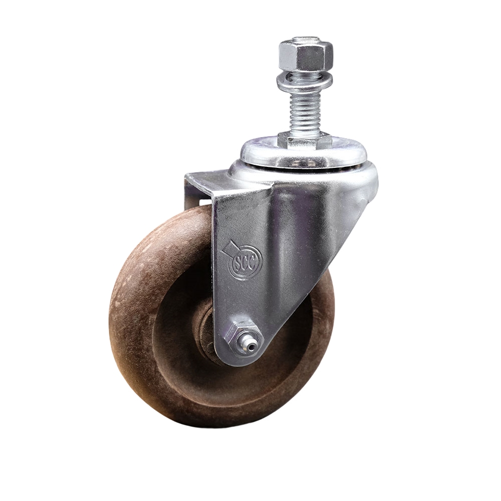 Stainless Steel High Temperature Glass Filled Nylon Swivel Threaded Stem Caster with 4 x 1.25 in. Brown Wheel & 12 mm Stem