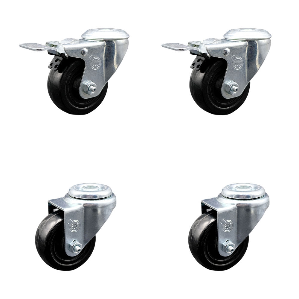 SCC-SSBHTTL20S3514-HRS-2-S-2 Stainless Steel Hard Rubber Swivel Bolt Hole Caster with 3.5 x 1.25 in. Black Wheels - Set of 4