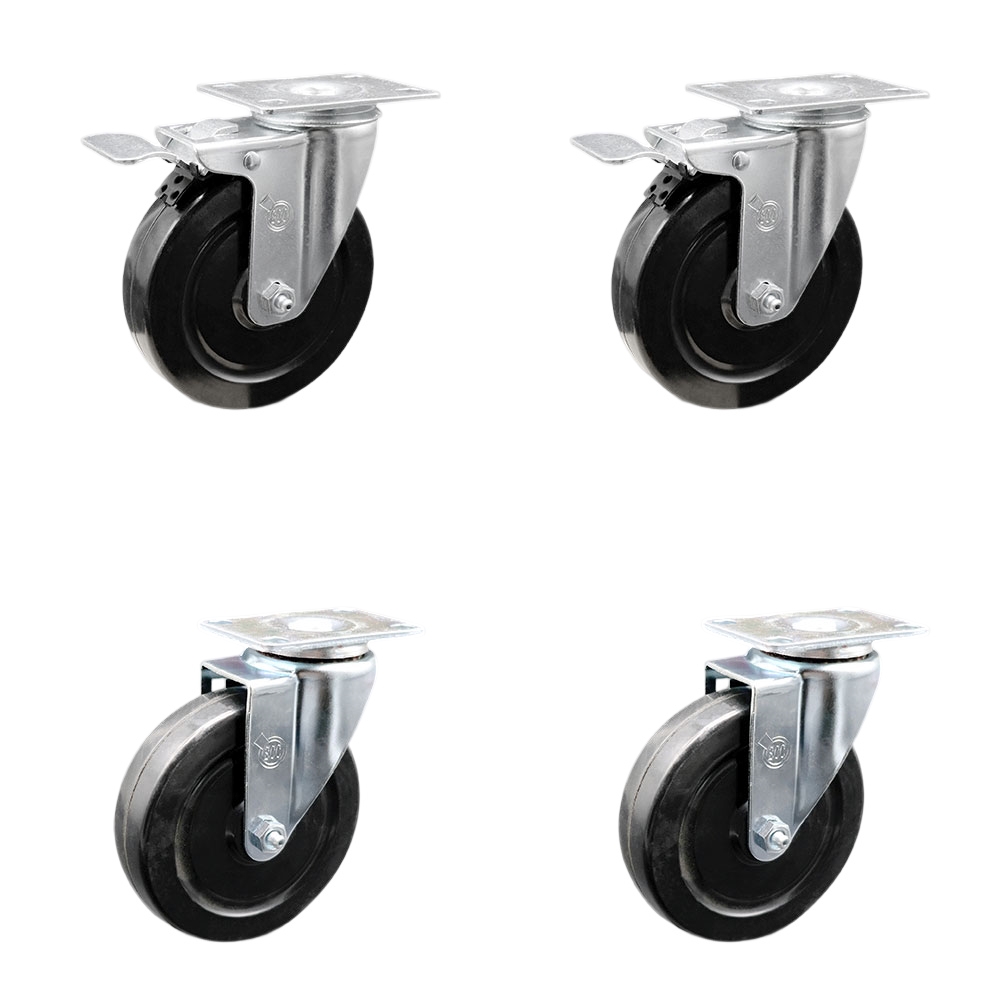 SCC-TTL20S514-HRS-2-S-2 Hard Rubber Swivel Top Plate Caster with 5 in. Black Wheels - Set of 4