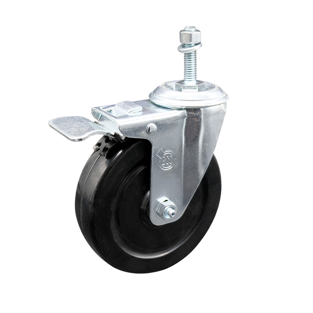 SCC-TSTTL20S514-HRS-M1015 Hard Rubber Swivel Threaded Stem Caster with 5 x 1.25 in. Black Wheel & 10 mm Stem & Total Locking Brake