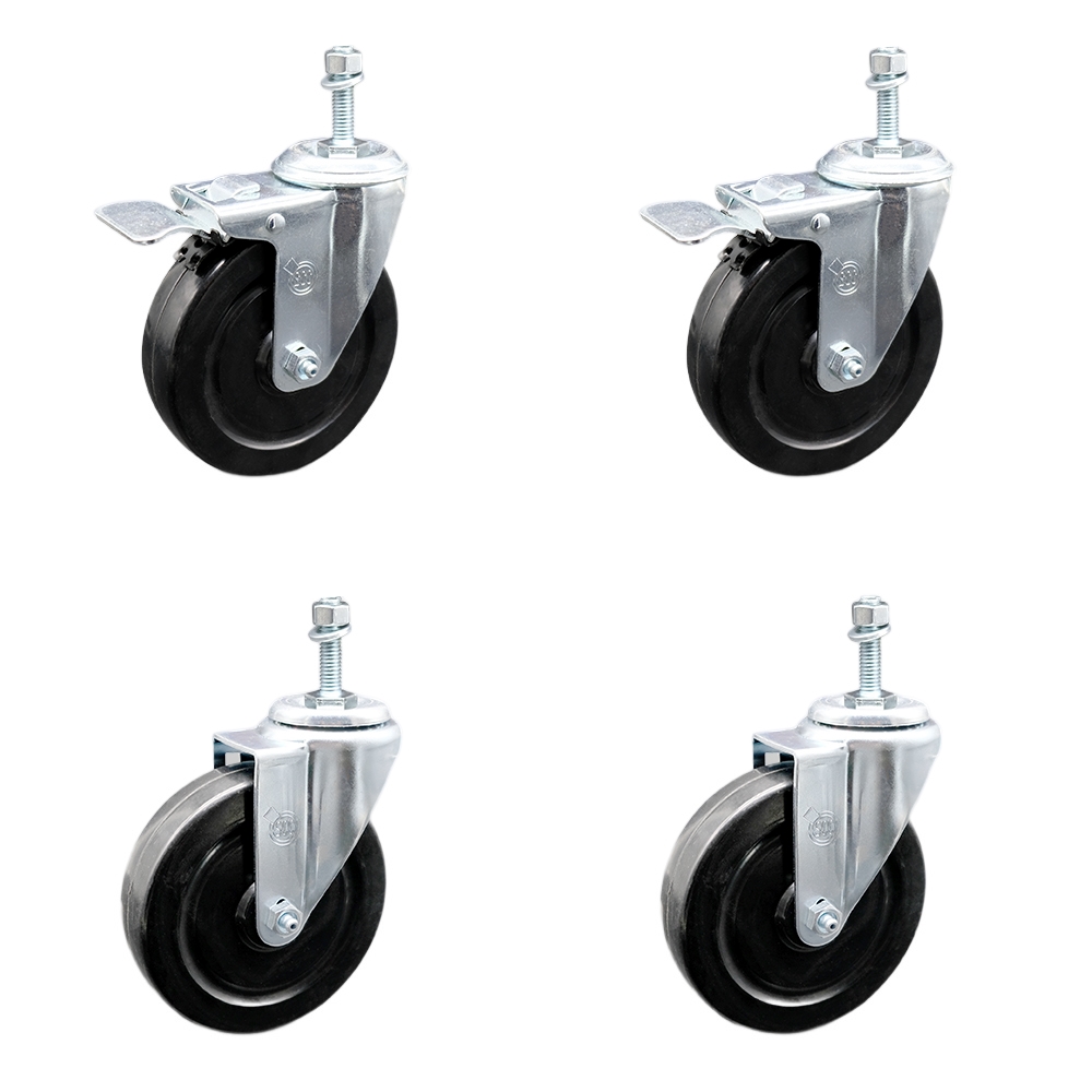 SCC-SSTSTTL20S514-HRS-M1015-2-S-2 Stainless Steel Hard Rubber Swivel Threaded Stem Caster with 5 x 1.25 in. Black Wheels & 10 mm Stems - Set of 4