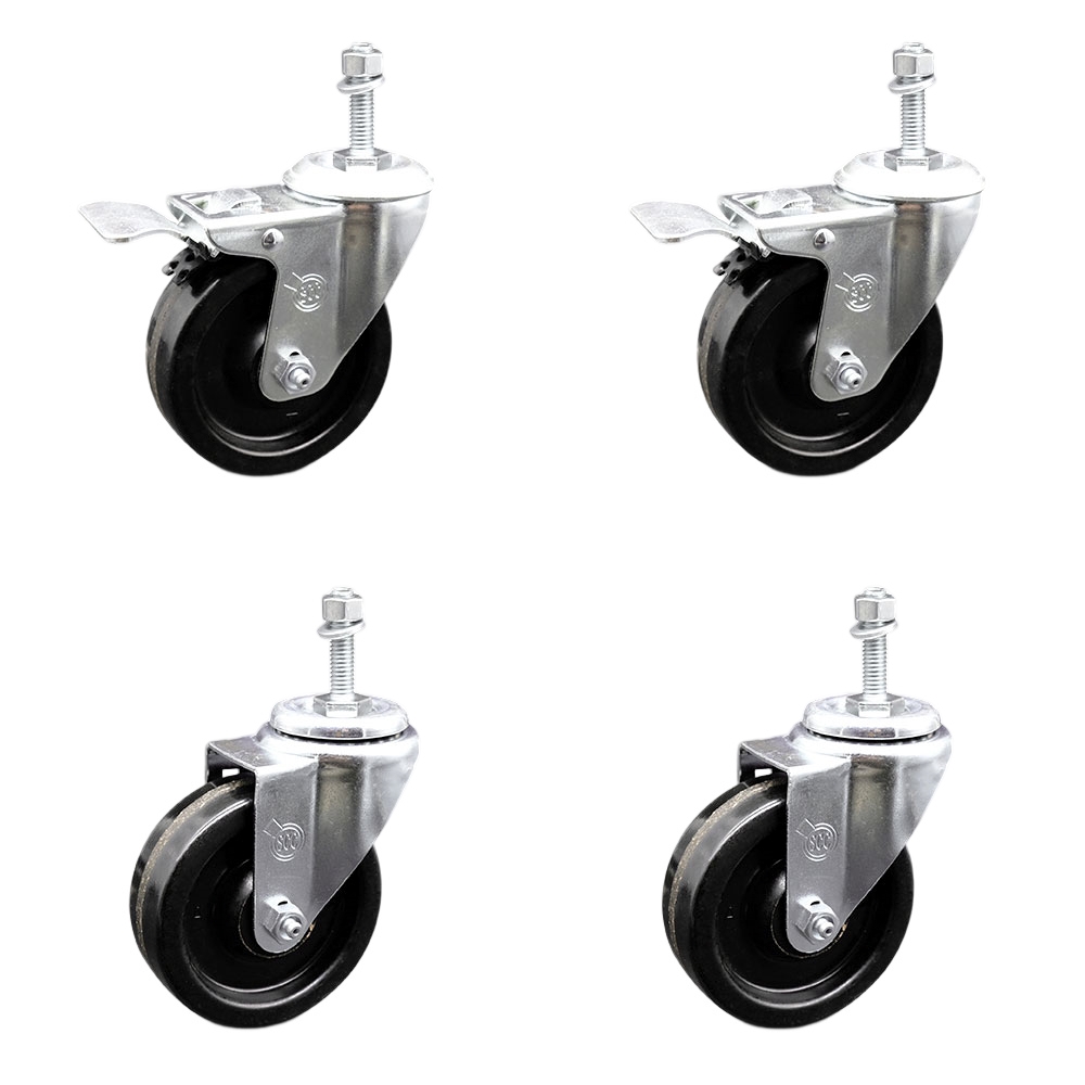 SCC-TSTTL20S414-PHR-M1015-2-S-2 Phenolic Swivel Threaded Stem Caster with Roller Bearing 4 x 1.25 in. Black Wheels & 10 mm Stems - Set of 4