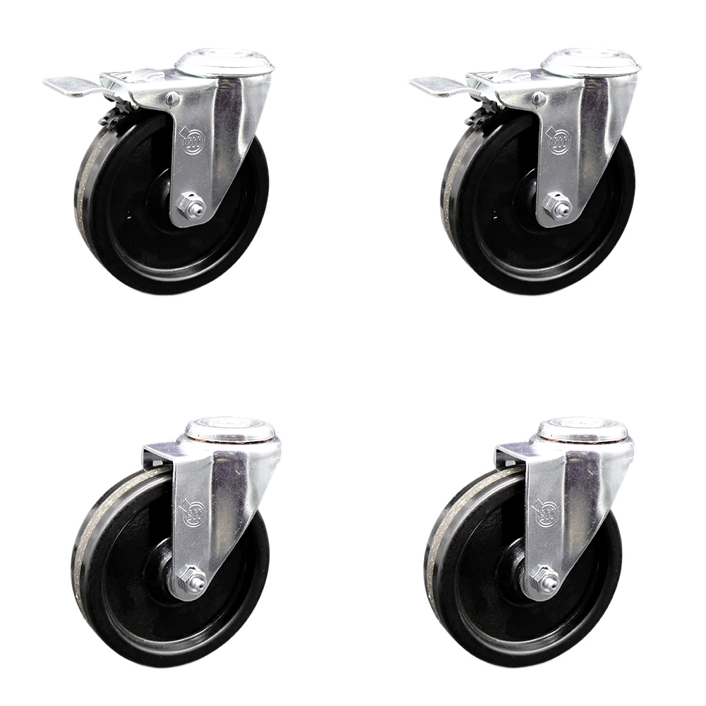 SCC-BHTTL20S514-PHR-2-S-2 Phenolic Swivel Bolt Hole Caster with Roller Bearing 5 x 1.25 in. Black Wheels - Set of 4