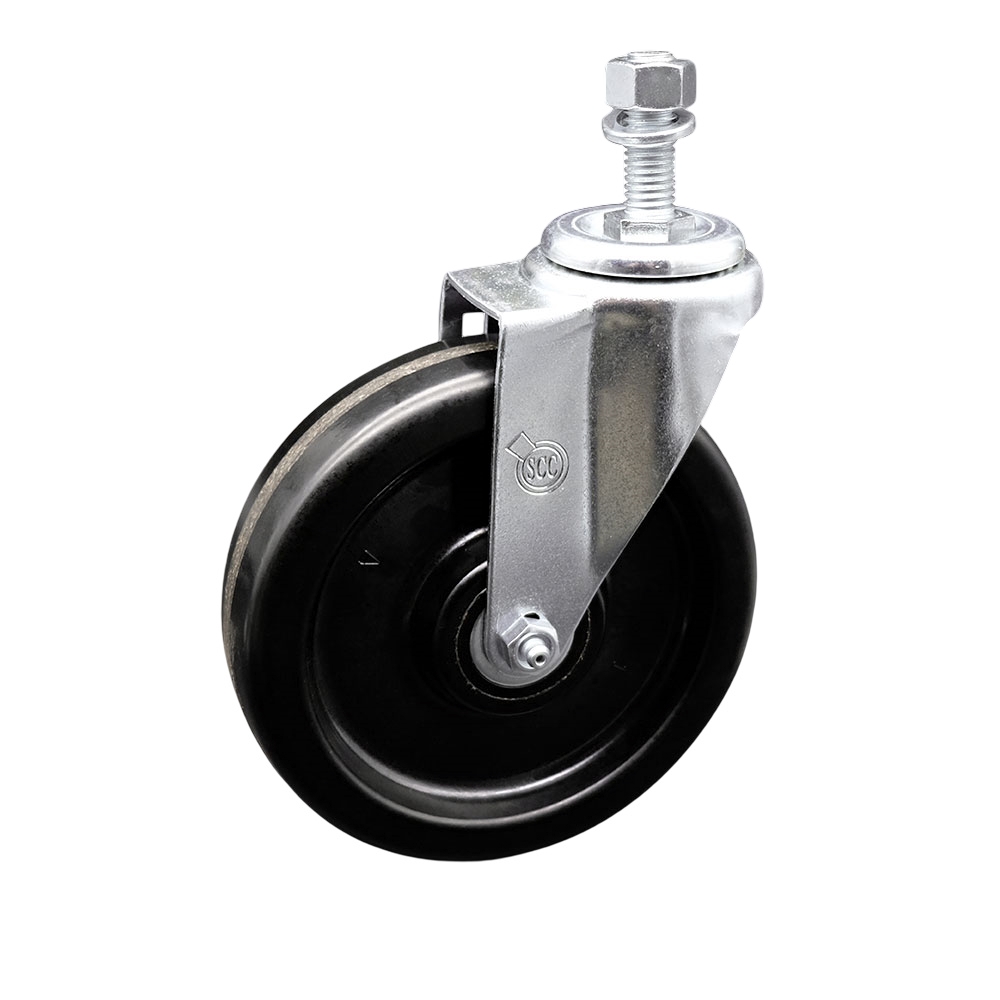 SCC-TS20S615-PHR-M1215 Phenolic Swivel Threaded Stem Caster with Roller Bearing 6 x 1.5 in. Black Wheel & 12 mm Stem