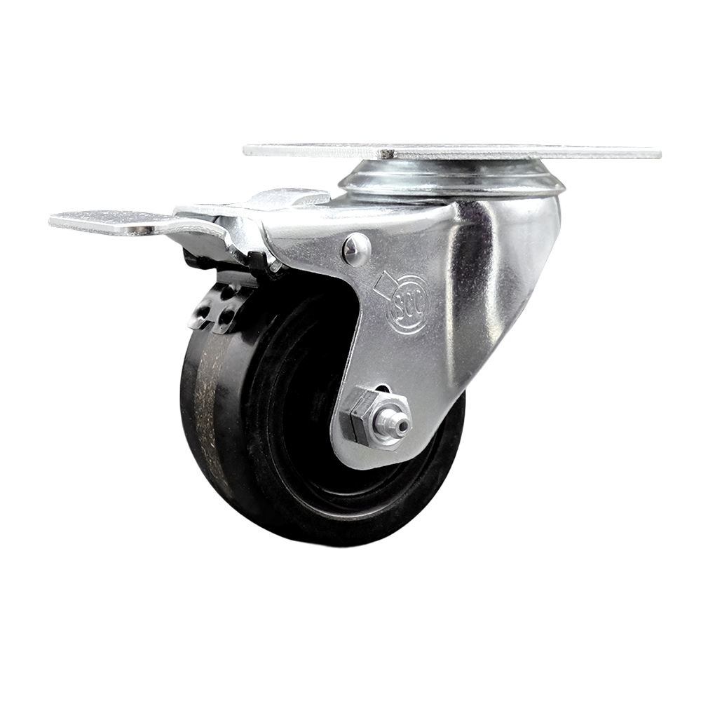 SCC-SSTTL20S314-PHS Stainless Steel Phenolic Swivel Top Plate Caster with 3 x 1.25 in. Black Wheel & Total Locking Brake