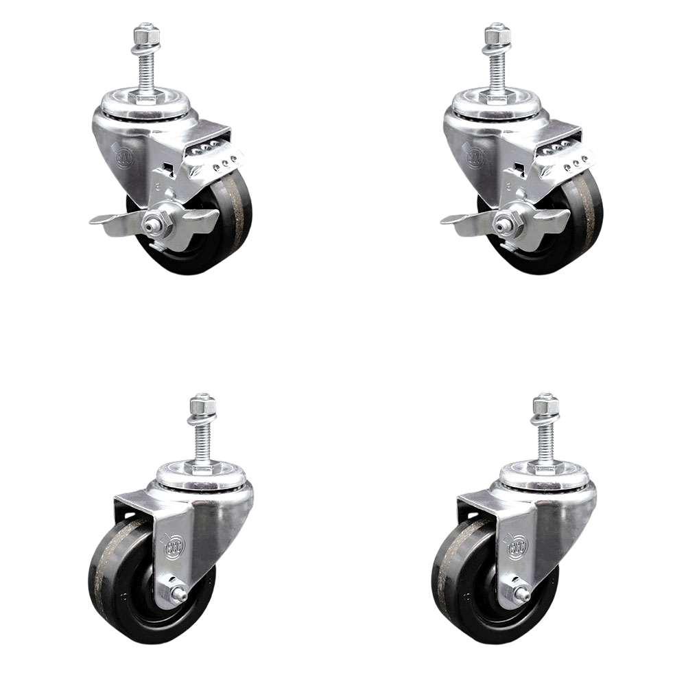 SCC-TS20S314-PHS-381615-2-TLB-2 Phenolic Swivel Threaded Stem Caster with 3 x 1.25 in. Black Wheels & 0.38 in. Stems - Set of 4