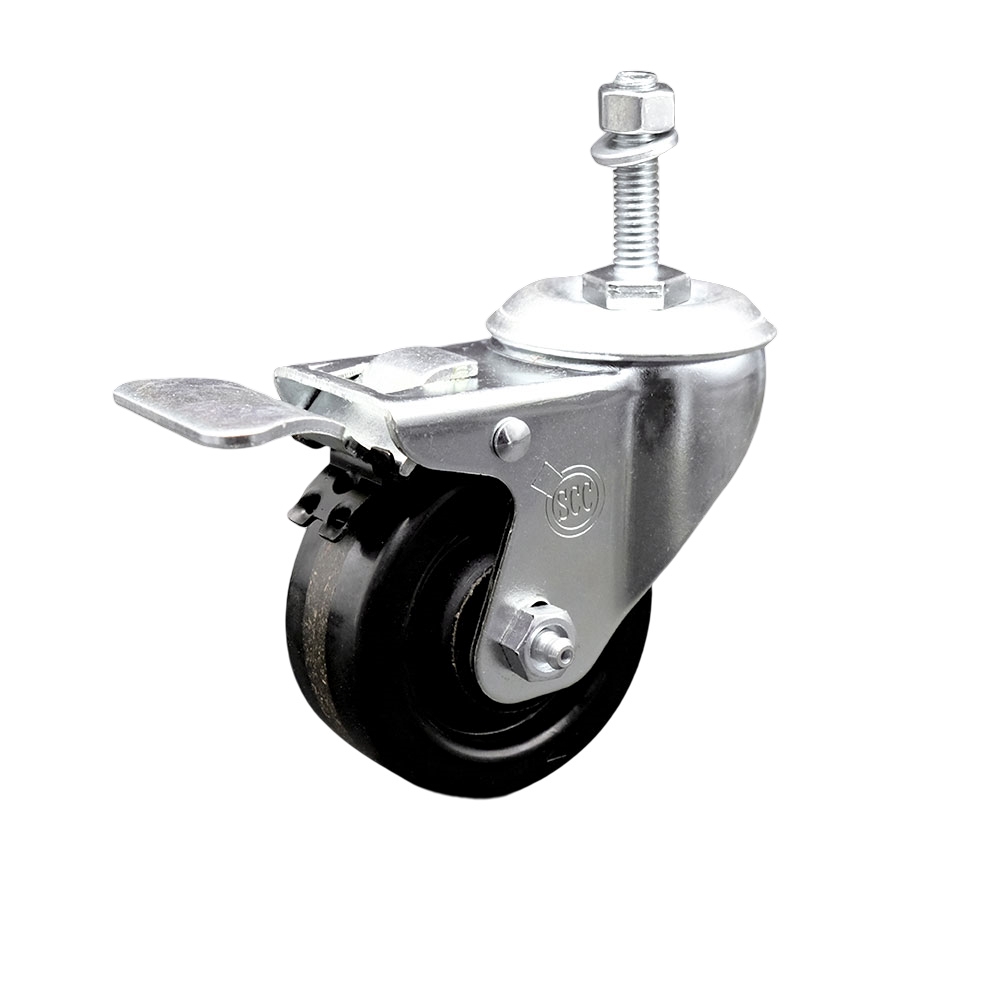 SCC-SSTSTTL20S314-PHS-381615 Stainless Steel Phenolic Swivel Threaded Stem Caster with 3 x 1.25 in. Black Wheel & 0.38 in. Stem & Total Locking Brake