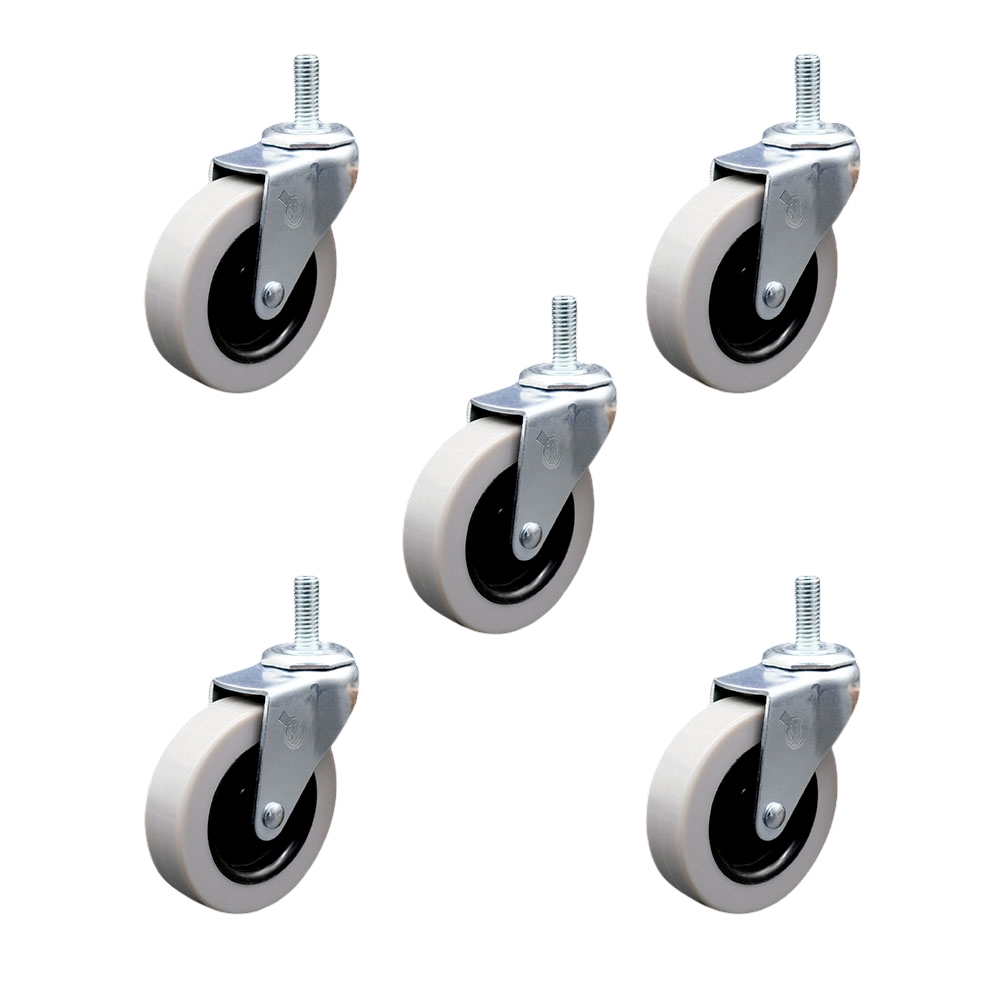 SCC-TS05S310-TPRS-381615-5 3 in. Swivel Thermoplastic Rubber Caster Wheels with 0.375 in. 16 TPI x 1.5 in. Threaded Stem Casters - Set of 5