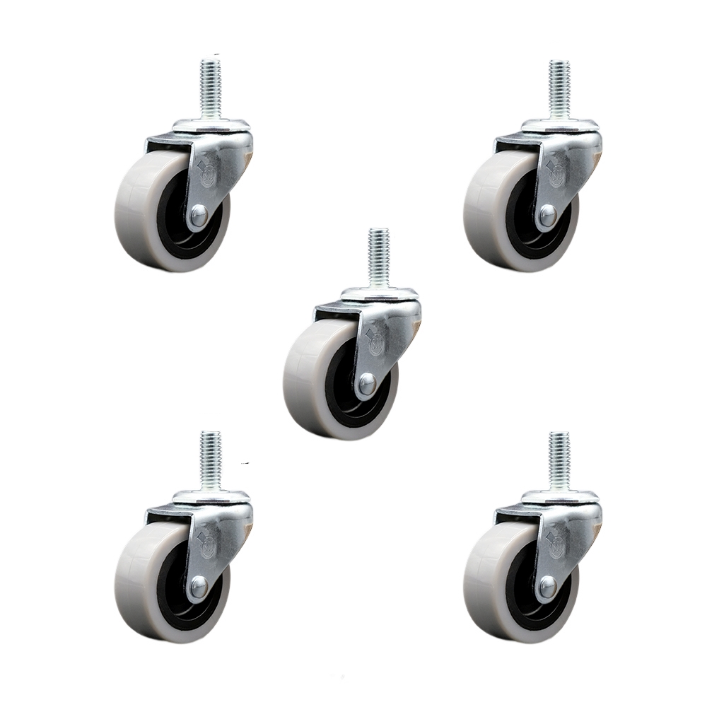 SCC-TS05S210-TPRS-M1015-5 2 in. Swivel Thermoplastic Rubber Caster Wheels with 10 mm 1.50 TPI x 1.5 in. Threaded Stem Casters - Set of 5