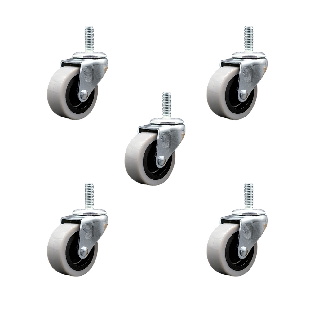 SCC-TS05S210-TPRS-M815-5 2 in. Swivel Thermoplastic Rubber Caster Wheels with 8 mm 1.25 TPI x 1.5 in. Threaded Stem Casters - Set of 5