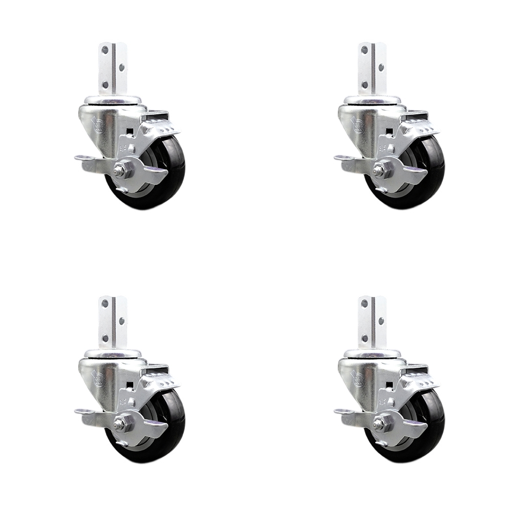 Swivel Square Stem Caster with 3.5 x 1.25 in. Black Poly Wheel, 0.87 x 2 in. Square Stem with 3 0.26 in. Diameter Mounting Holes - Set of 4