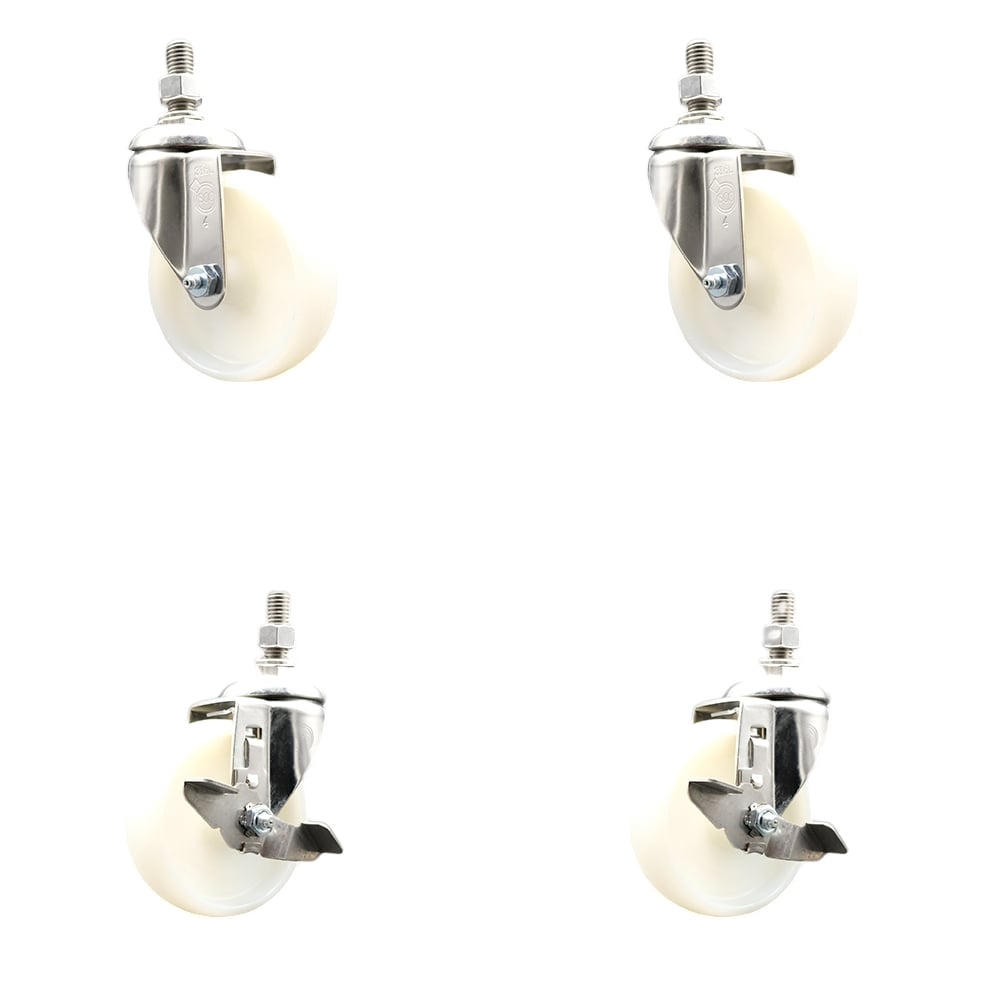 Nylon Swivel Stem Caster with 4 in. Caster Wheels, 0.38 in. Threaded Stems - 316 Stainless Steel Casters - Set of 4