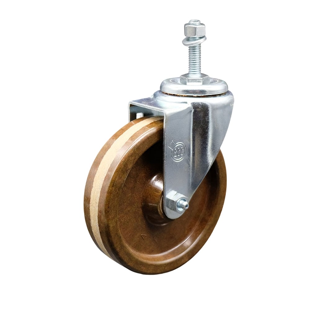 SCC-TS20S514-PHRHT-M1015 High Temperature Phenolic Swivel Threaded Stem Caster with Roller Bearing 5 x 1.25 in. Brown Wheel & 10 mm Stem
