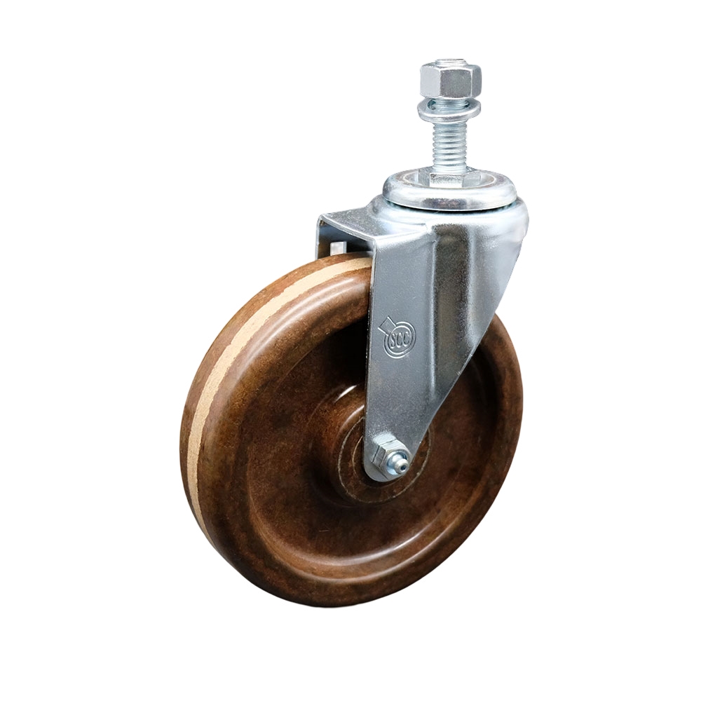 SCC-TS20S615-PHRHT-121315 High Temperature Phenolic Swivel Threaded Stem Caster with Roller Bearing 6 x 1.5 in. Brown Wheel & 0.5 in. Stem