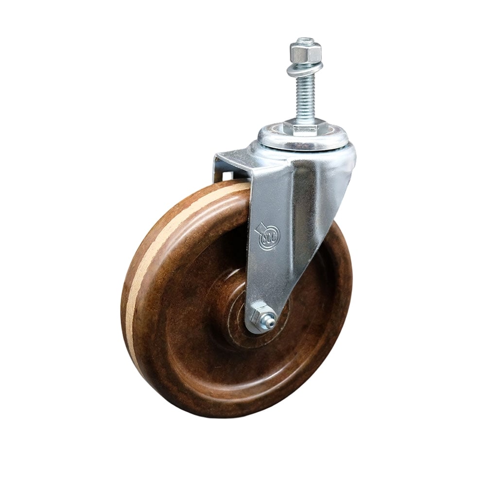 SCC-TS20S615-PHRHT-381615 High Temperature Phenolic Swivel Threaded Stem Caster with Roller Bearing 6 x 1.5 in. Brown Wheel & 0.38 in. Stem