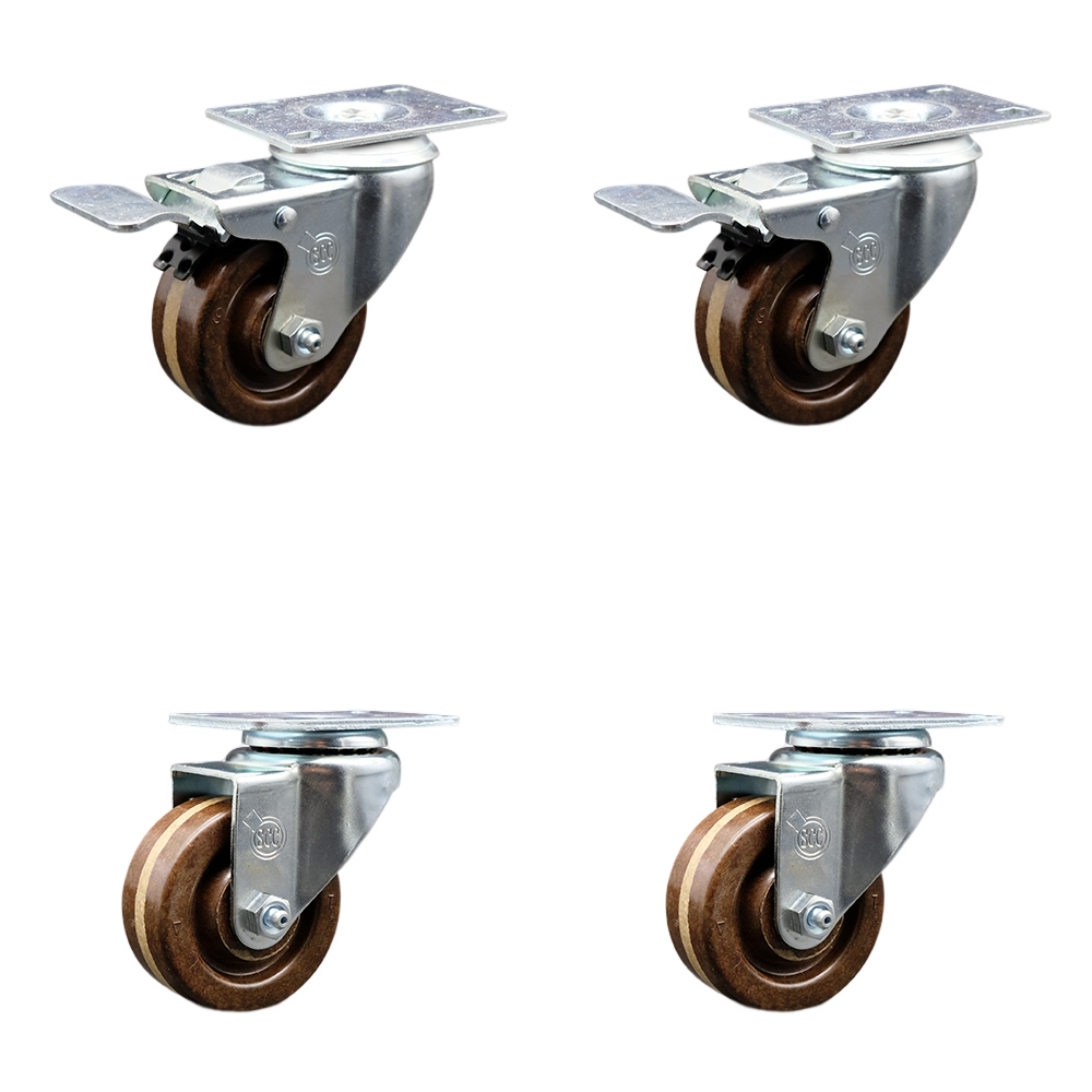 SCC-TTL20S314-PHSHT-2-S-2 High Temperature Phenolic Swivel Top Plate Caster with 3 in. Wheels - Set of 4
