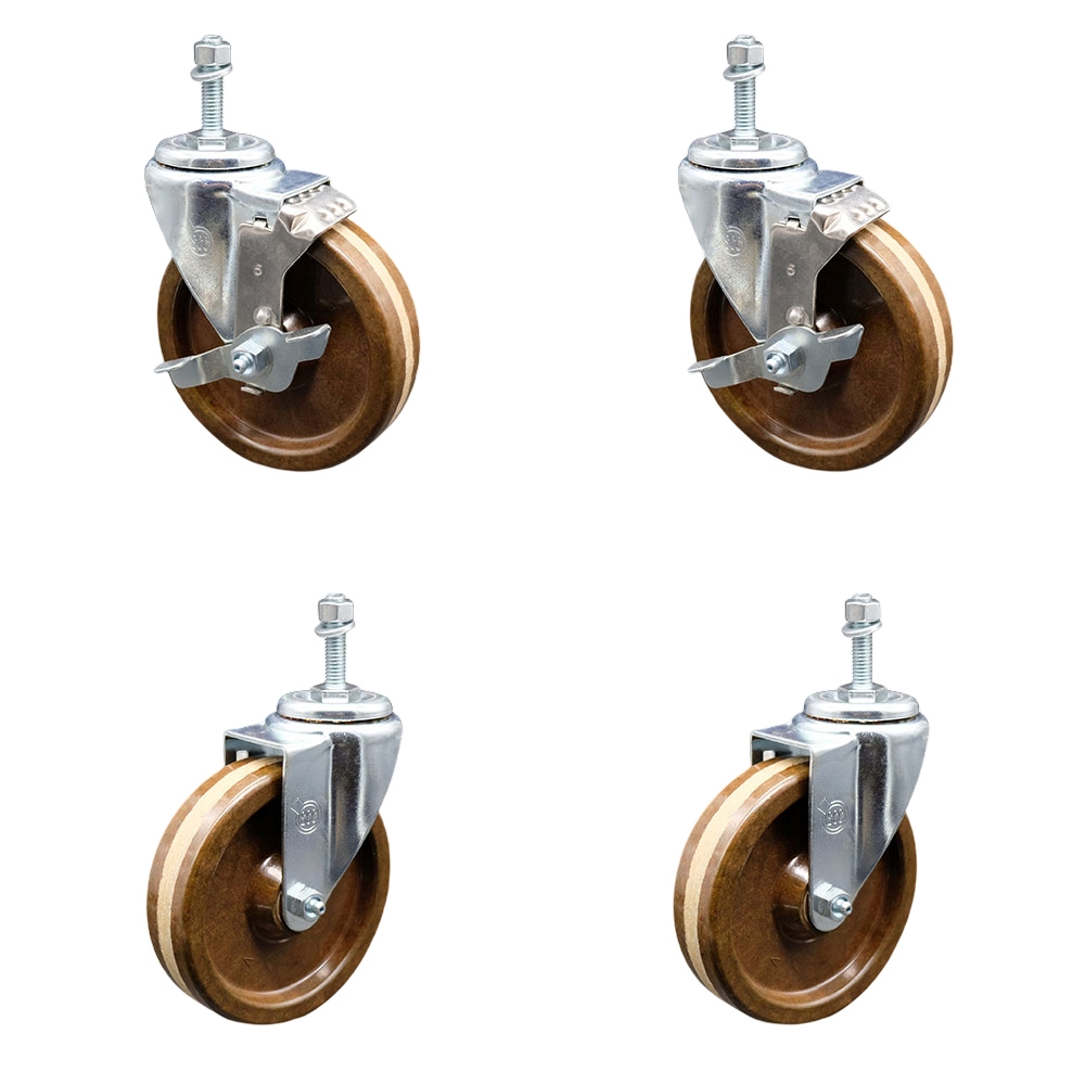 SCC-TS20S514-PHSHT-381615-2-TLB-2 High Temperature Phenolic Swivel Threaded Stem Caster 5 x 1.25 in. Brown Wheels & 0.38 in. Stems - Set of 4