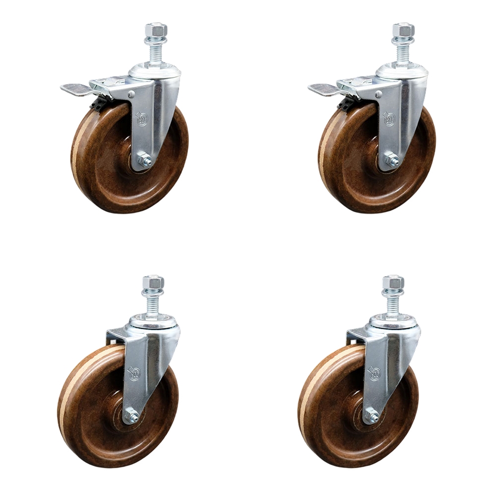 SCC-TSTTL20S615-PHSHT-121315-2-S-2 High Temperature Phenolic Swivel Threaded Stem Caster 6 x 1.5 in. Brown Wheels & 0.5 in. Stems - Set of 4