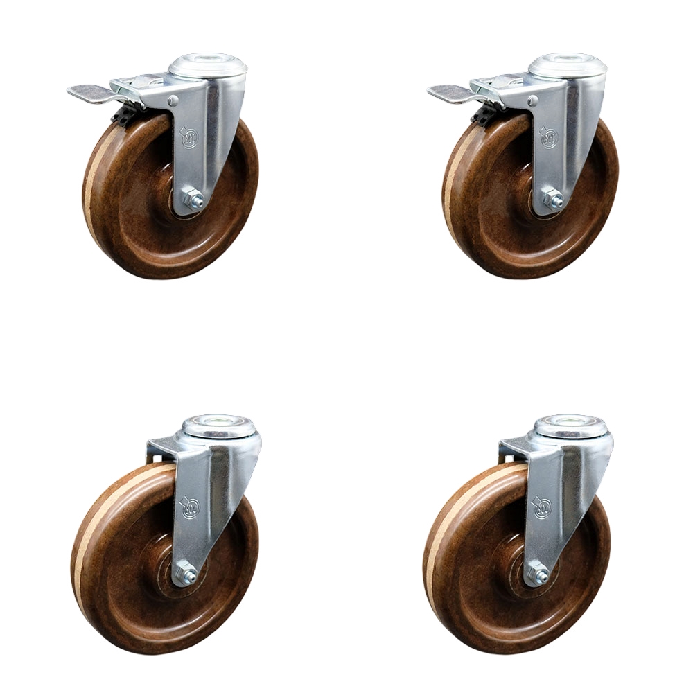 SCC-BHTTL20S615-PHRHT-2-S-2 High Temperature Phenolic Swivel Bolt Hole Caster with Roller Bearing 6 x 1.5 in. Brown Wheels - Set of 4