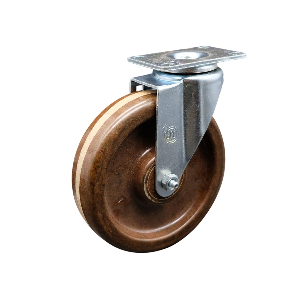 SCC-20S615-PHRHT High Temperature Phenolic Swivel Top Plate Swivel Caster with Roller Bearing 6 in. Brown Wheel