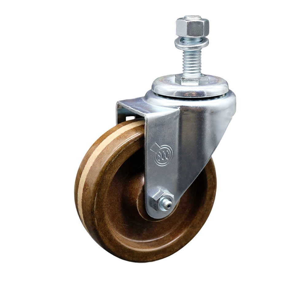 SCC-TS20S414-PHSHT-M1215 High Temperature Phenolic Swivel Threaded Stem Caster 4 x 1.25 in. Brown Wheel & 12 mm Stem