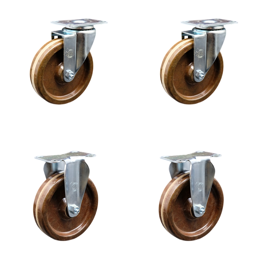 SCC-20S514-PHSHT-2-R-2 High Temperature Phenolic Swivel Top Plate Caster with 5 in. Brown Wheels - Set of 4