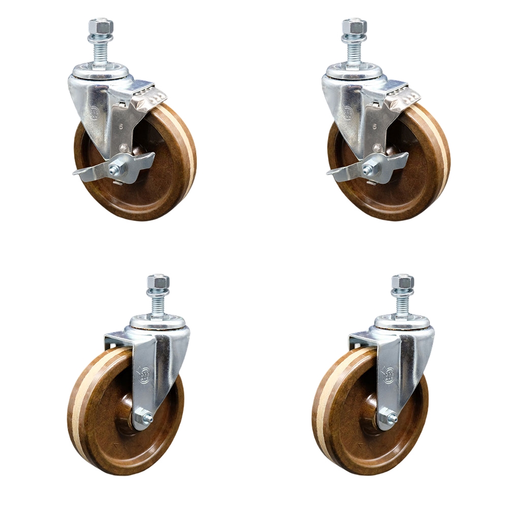 SCC-TS20S514-PHSHT-121315-2-TLB-2 High Temperature Phenolic Swivel Threaded Stem Caster 5 x 1.25 in. Brown Wheels & 0.5 in. Stems - Set of 4