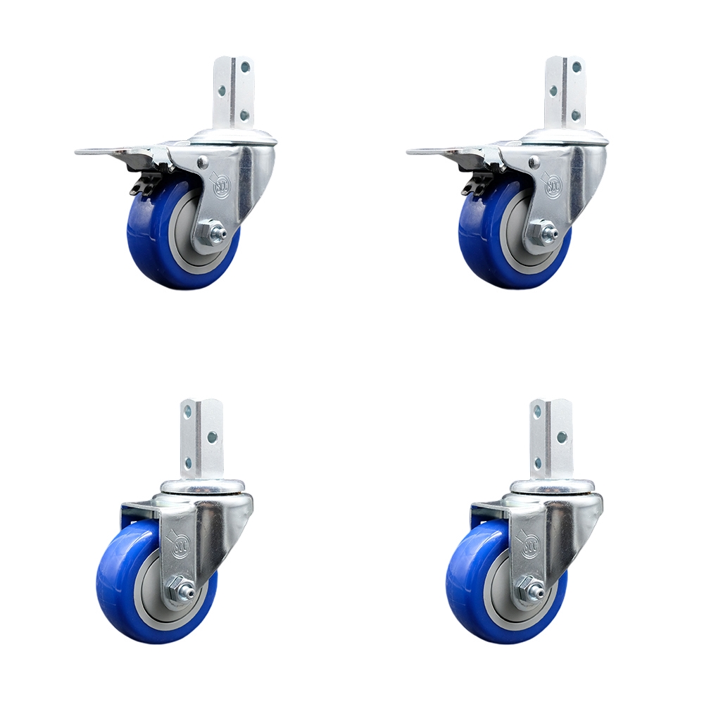 Swivel Square Stem Caster with 3.5 x 1.25 in. Blue Poly Wheel, 0.87 x 2 in. Square Stem with 3 0.26 in. Diameter Mounting Holes - Set of 4