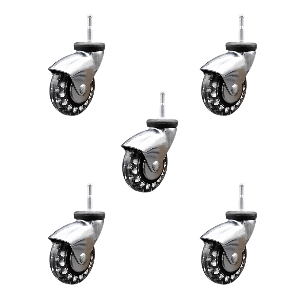 SCC-GN03S310-PPUBD-BC-5 3 in. Swivel Caster Wheels for Furniture Bright Chrome Hooded Polyurethane Wheel with 0.31 Grip Neck Stem - Set of 5