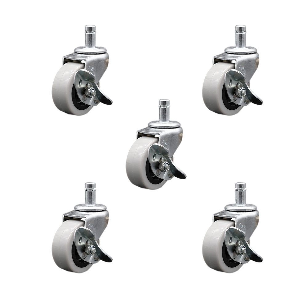SCC-GR05S210-TPRS-SLB-71678-5 2 in. Swivel Thermoplastic Rubber Caster Wheels with 0.43 in. by 0.875 in. Grip Ring Stem Caster & Brake - Set of 5