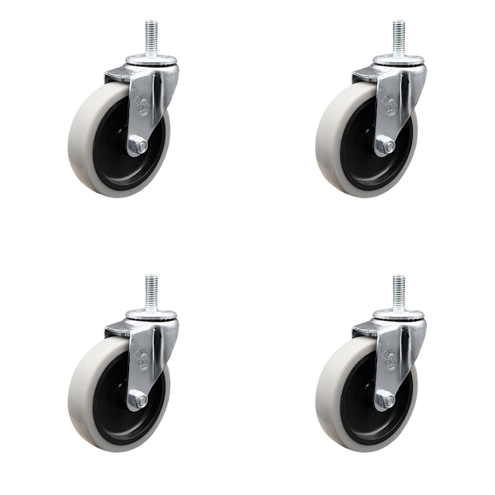 SCC-TS05S410-TPRS-5161815-4 4 in. Swivel Thermoplastic Rubber Caster Wheels with 0.31 in. 18 TPI x 1.5 in. Threaded Stem Casters - Set of 4