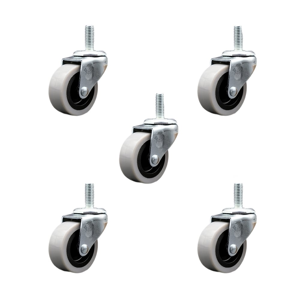 SCC-TS05S210-TPRS-M1215-5 2 in. Swivel Thermoplastic Rubber Caster Wheels with 12 mm 1.75 TPI x 1.5 in. Threaded Stem Casters - Set of 5