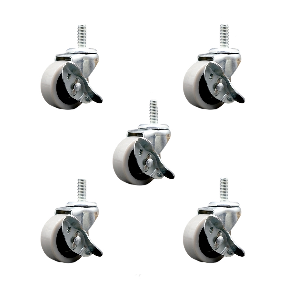 SCC-TS05S210-TPRS-SLB-M1215-5 2 in. Swivel Thermoplastic Rubber Caster Wheels with 12 mm 1.75 TPI x 1.5 in. Threaded Stem Caster & Brake - Set of 5
