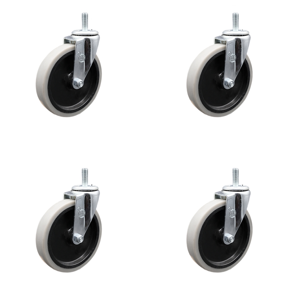 SCC-TS05S510-TPRS-M1215-4 5 in. Swivel Thermoplastic Rubber Caster Wheels with 12 mm 1.75 TPI x 1.5 in. Threaded Stem Casters - Set of 4