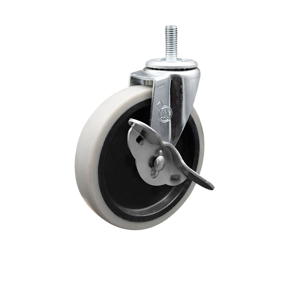 SCC-TS05S510-TPRS-SLB-M1215 5 in. Swivel Thermoplastic Rubber Caster Wheels with 12 mm 1.75 TPI x 1.5 in. Threaded Stem Caster & Brake