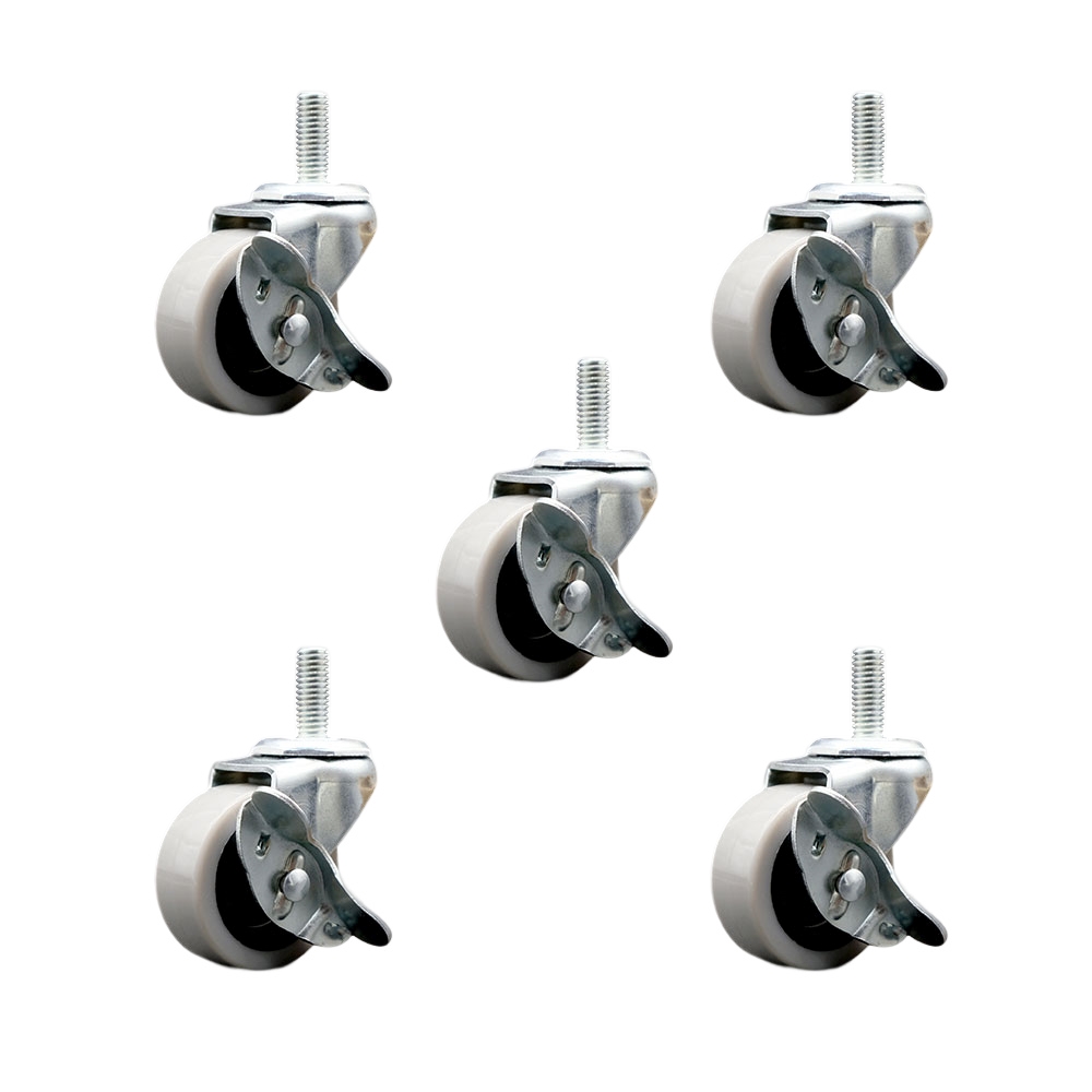 SCC-TS05S210-TPRS-SLB-M815-5 2 in. Swivel Thermoplastic Rubber Caster Wheels with 8 mm 1.25 TPI x 1.5 in. Threaded Stem Caster with Brake - Set of 5