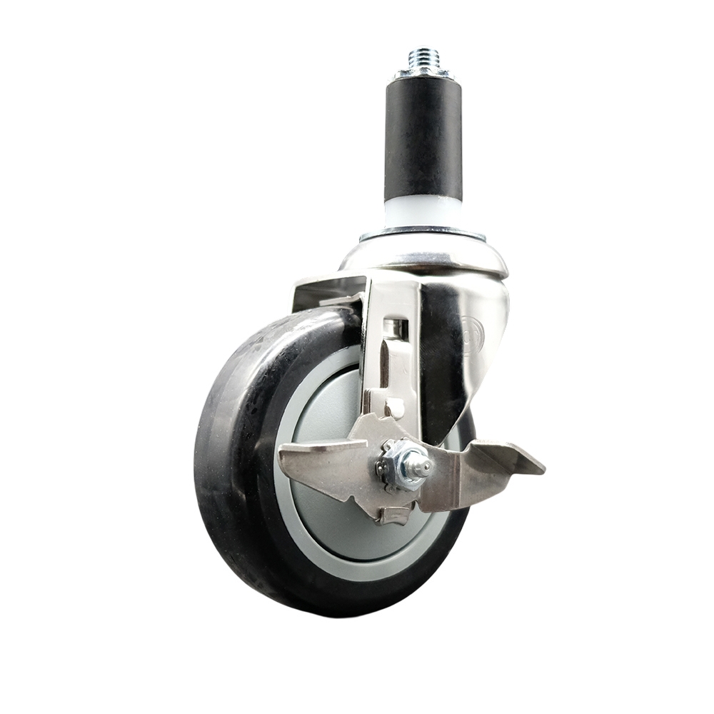 Polyurethane Swivel Stem Caster with 4 in. Black Caster Wheels & Top Lock Brake, 1.25 in. Expanding Stem - 316 Stainless Steel Caster