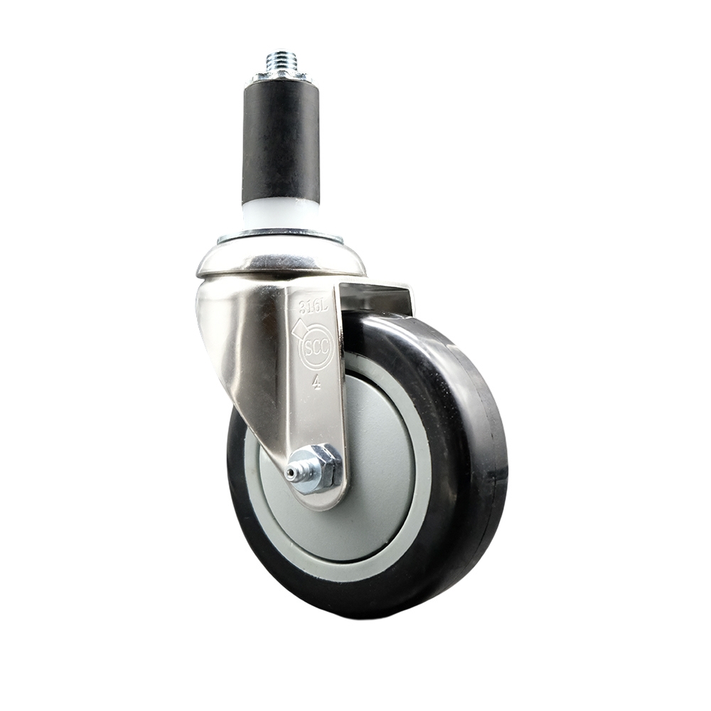 Polyurethane Swivel Stem Caster with 4 in. Black Caster Wheels, 1.38 in. Expanding Stem - 316 Stainless Steel Caster