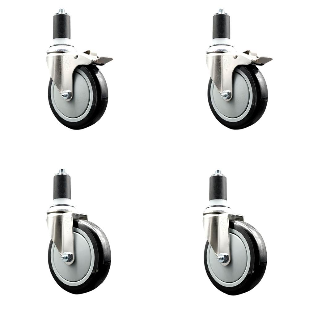 Polyurethane Swivel Stem Caster with 5 in. Black Caster Wheels, 1.63 in. Expanding Stem - 316 Stainless Steel Casters - Set of 4