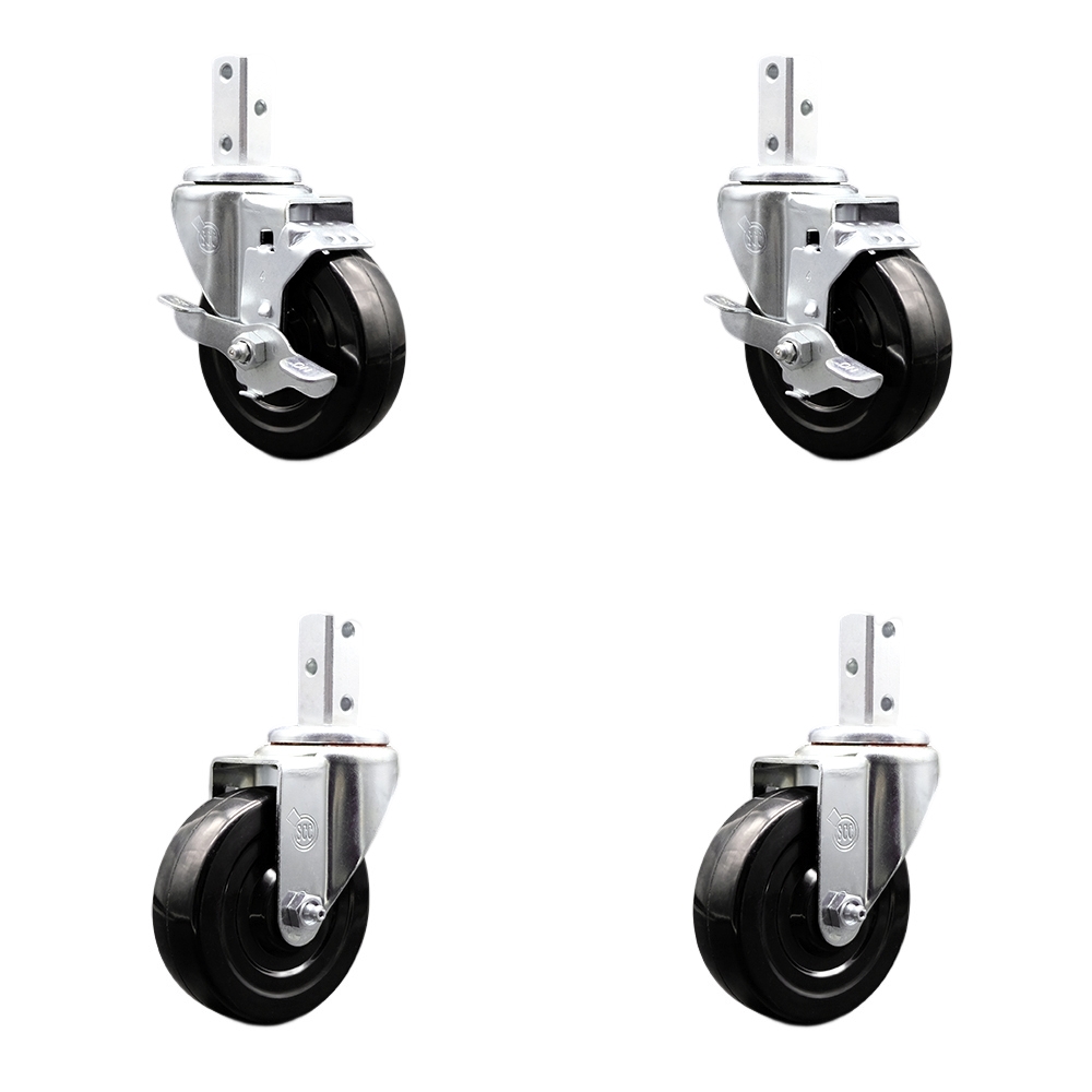 Swivel Square Stem Caster with 4 x 1.25 in. Black Hard Rubber Wheel, 0.87 x 2 in. Square Stem with 3 0.26 in. Diameter Mounting Holes - Set of 4