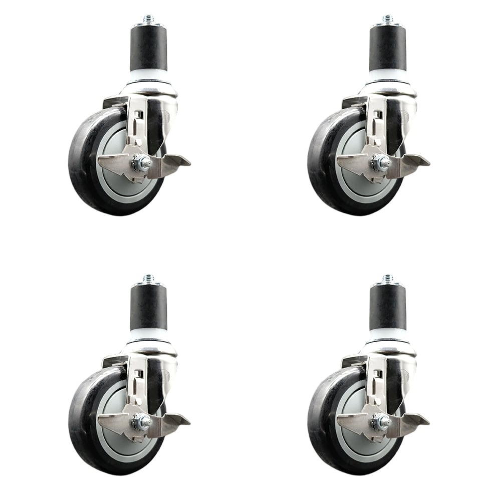 Polyurethane Swivel Stem Caster with 4 in. Black Caster Wheels, 1.87 in. Expanding Stems - 316 Stainless Steel Casters - Set of 4