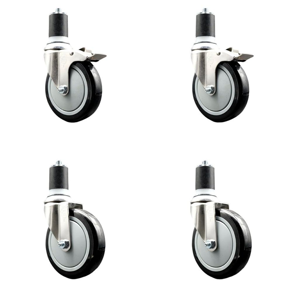 Polyurethane Swivel Stem Caster with 5 in. Black Caster Wheels, 1.87 in. Expanding Stem - 316 Stainless Steel Casters - Set of 4