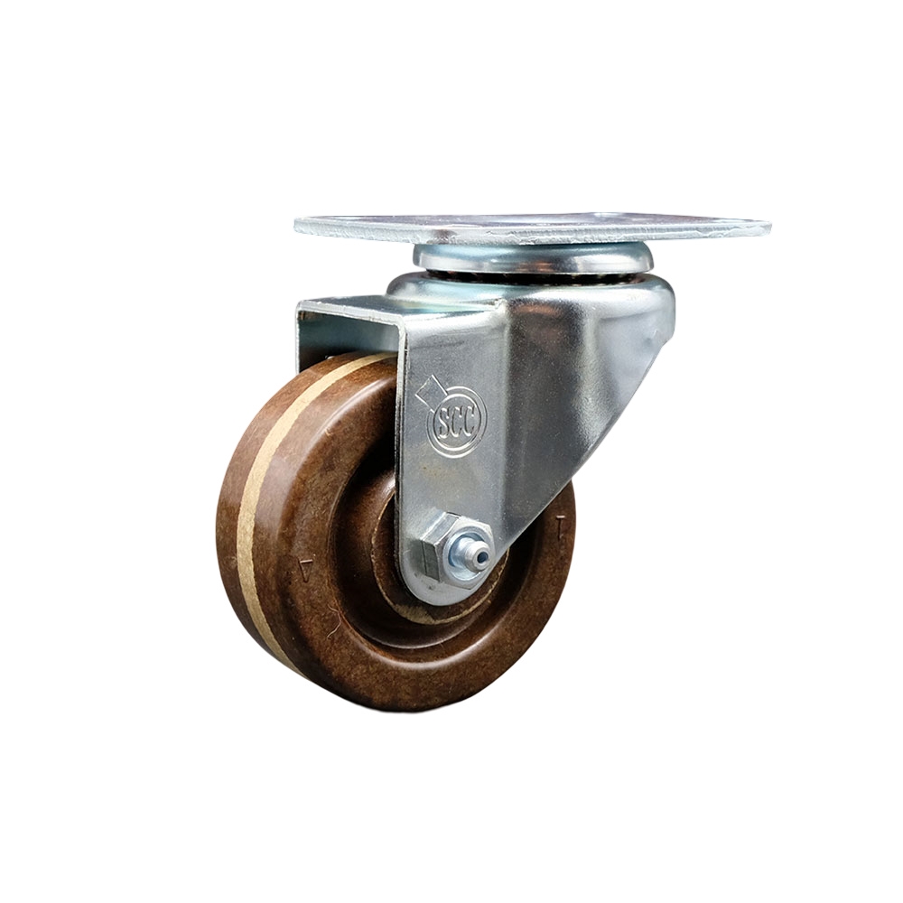 SCC-20S314-PHRHT-TP2 High Temperature Swivel Caster with 3 in. High Temperature Phenolic Wheel with Roller Bearing 3.13 x 4.13 in. Overall Top Plate