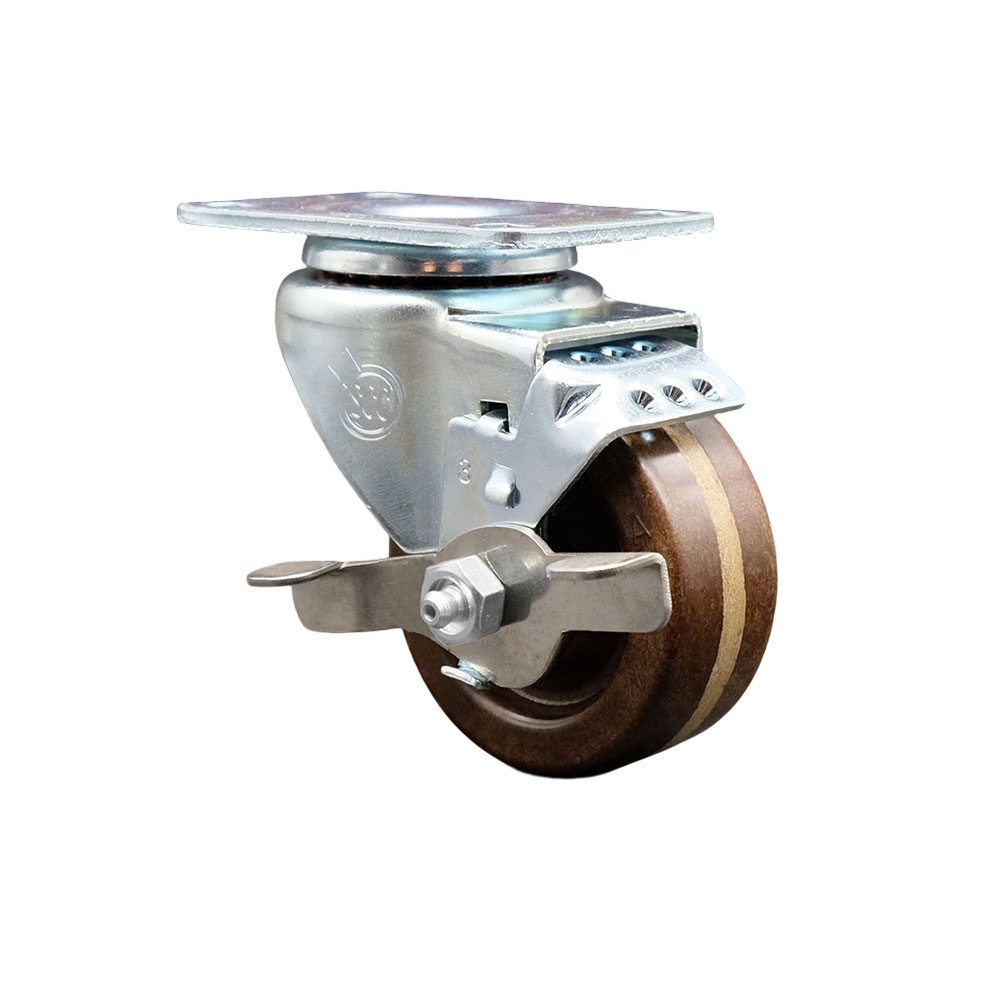 High Temperature Swivel Caster with Top Lock Brake 3 in. High Temperature Phenolic Wheel with Roller Bearing 4 x 4.5 in. Overall Top Plate