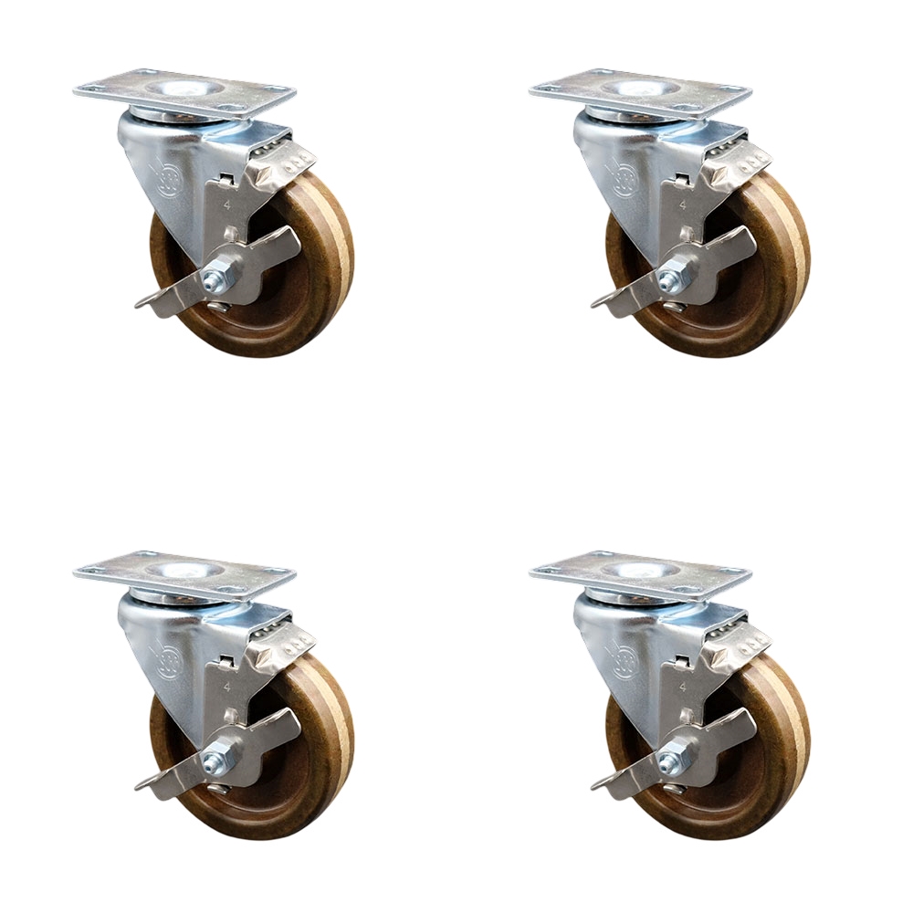 High Temp Swivel Casters - 4 in. - Set of 4 - 1200 lbs Capacity