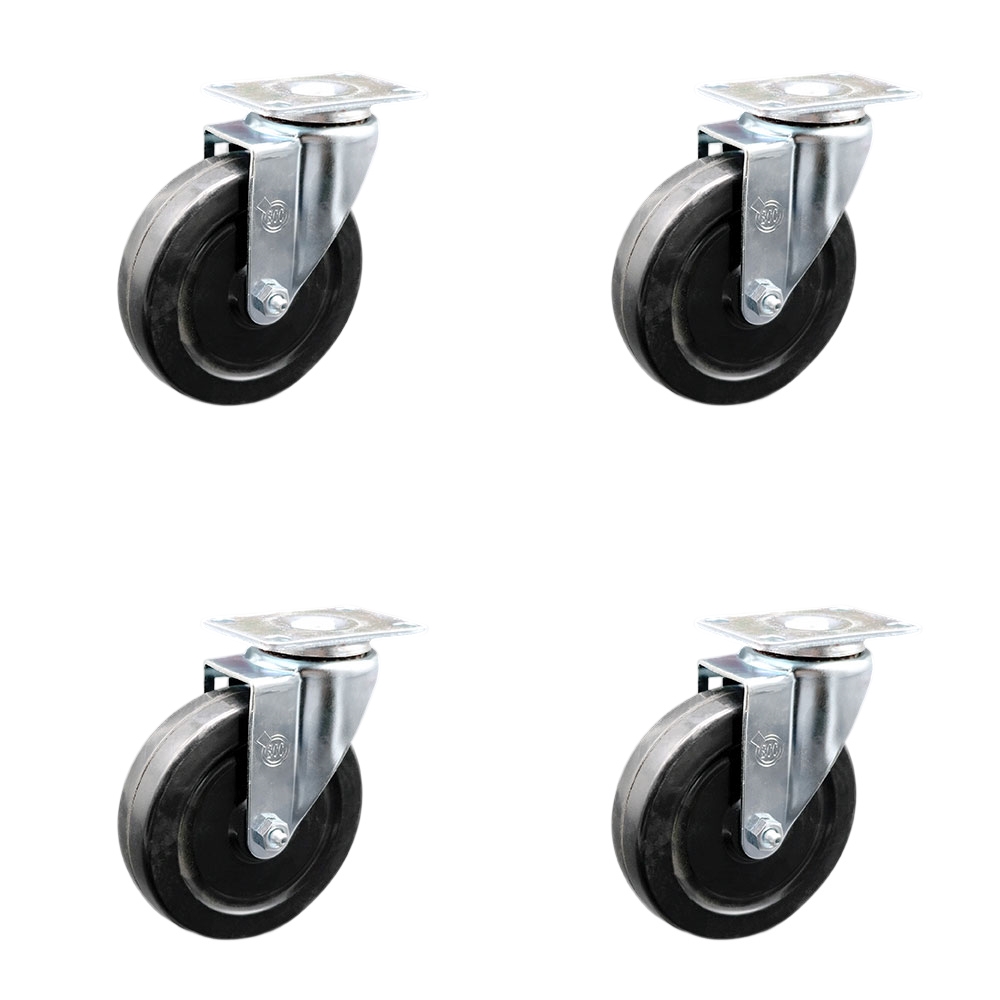 Swivel Casters - Hard Rubber - 5 in. Wheels - Set of 4 - 1200 lbs Capacity